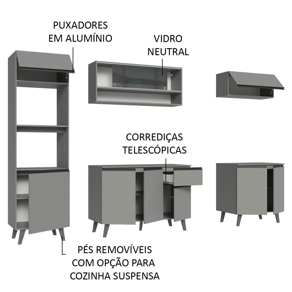 Armário de Cozinha Completa 260cm Cinza Nice Madesa 01 - 5