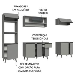 Armário de Cozinha Completa 260cm Cinza Nice Madesa 01 - 5