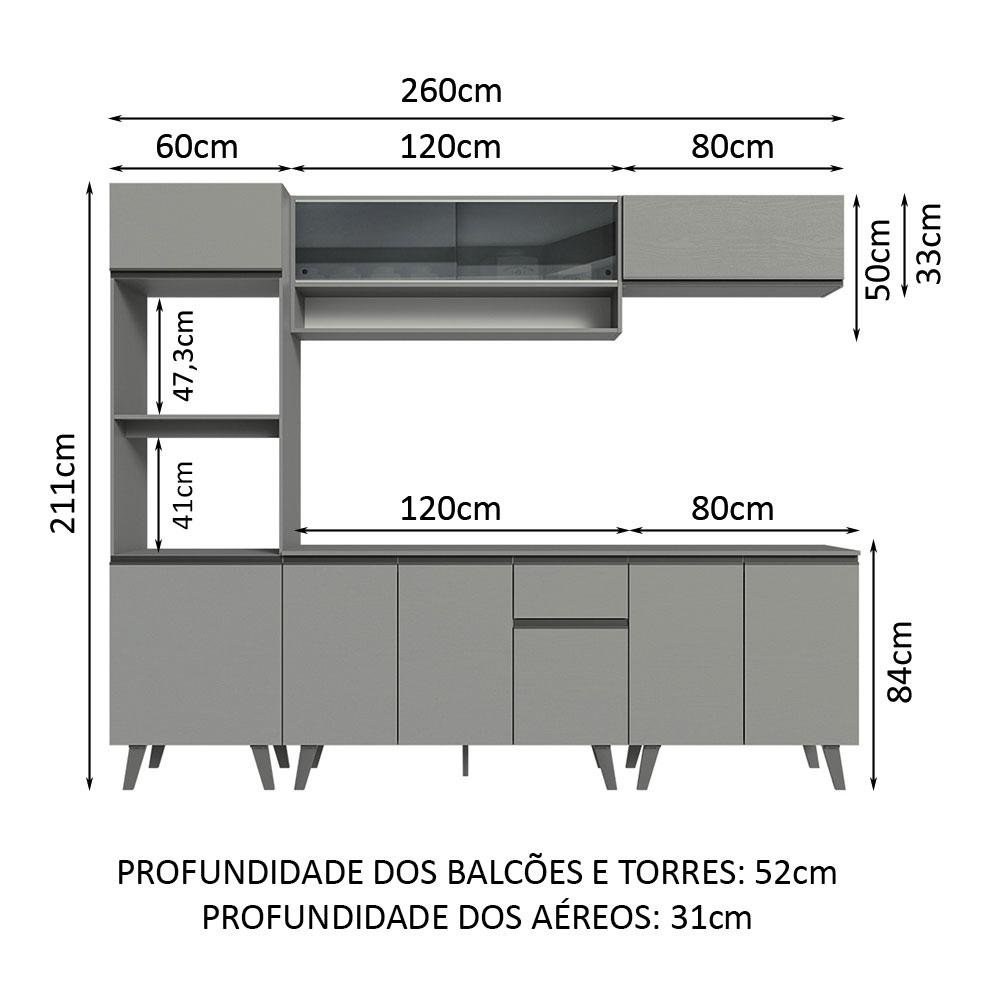 Armário de Cozinha Completa 260cm Cinza Nice Madesa 01 - 4