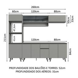 Armário de Cozinha Completa 260cm Cinza Nice Madesa 01 - 4