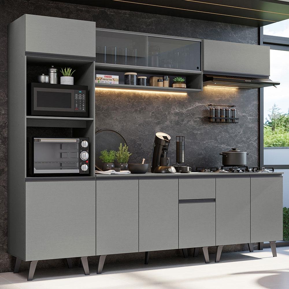 Armário de Cozinha Completa 260cm Cinza Nice Madesa 01 - 2