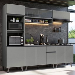 Armário de Cozinha Completa 260cm Cinza Nice Madesa 01 - 2