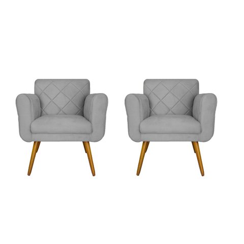 Kit 02 Poltronas Decorativa Sala Recepção Em Tressê Isabella Suede Cinza- LM DECOR