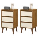 Ver imagem 1 de Kit 2 Mesas de Cabeceira Wood - Mdp 3 Gavetas Corrediças Metálicas Freijó-off White - Movelove
