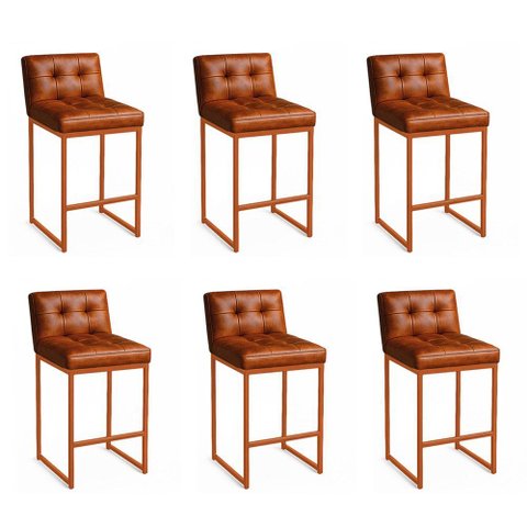 Banqueta Cozinha Alta com Encosto Industrial Kit 6 Bronze Lirina Pu C05 - D'rossi