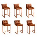 Ver imagem 1 de Banqueta Cozinha Alta com Encosto Industrial Kit 6 Bronze Lirina Pu C05 - D'rossi
