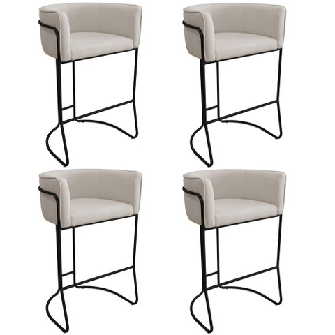 Kit 4 Banquetas Alta com Encosto Betina Base Preto Poliéster Off White - Nexta Casa