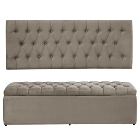Painel Cabeceira com Bau Calçadeira Dubai 1.58Mt -Suede Bege GAT MAGAZINE