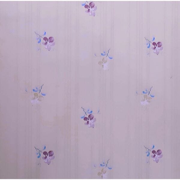 4 Rolos de papel de parede floral rosa e lilás folhas verde - 1