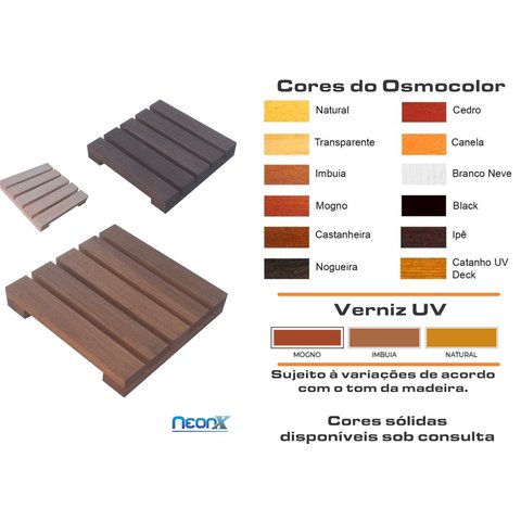 Deck de Madeira Modular 25x25 Cm Réguas 4 Cm com Pintura Neonx:osmocolor Nogueira Semi Tr