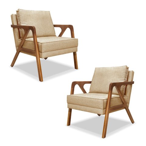 Kit 2 Poltronas Decorativa Ana para Sala de Estar Linho Dourado - Montanaris Decor