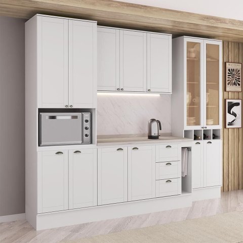 Armário de Cozinha Completa com Balcão Milla Plain Carraro Branco