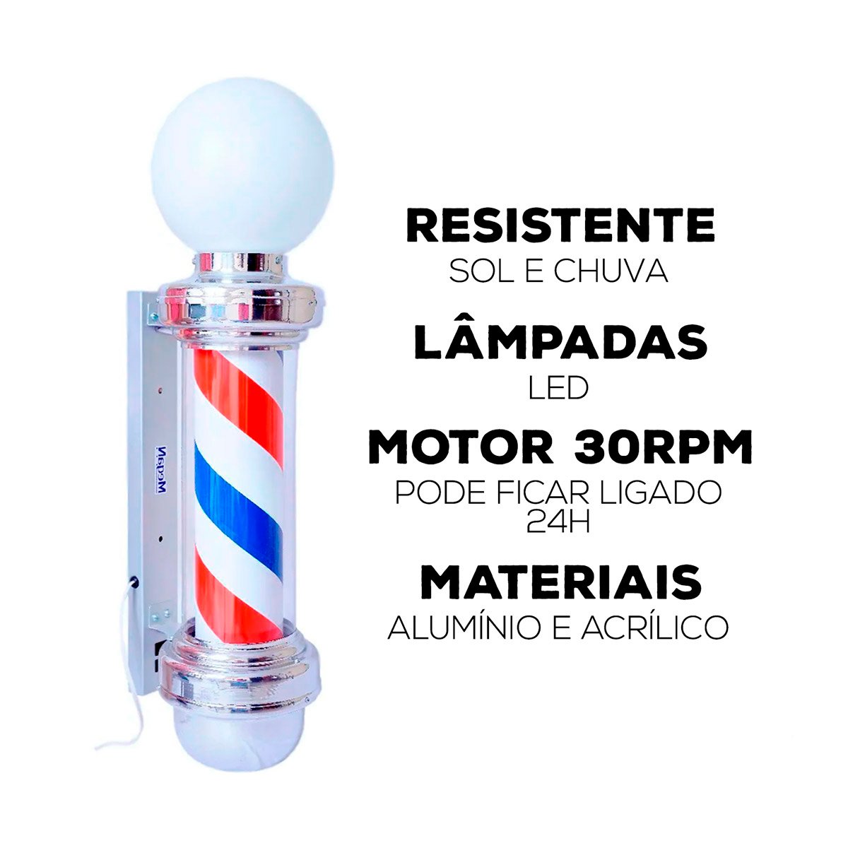 Barber Pole Poste De Barbeiro Com Globo 75cm 110v - 2