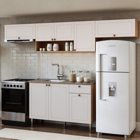 Cozinha Modulada 4 Peças em MDF com Detalhe Americano Frizz Branco/Cinamomo Fosco
