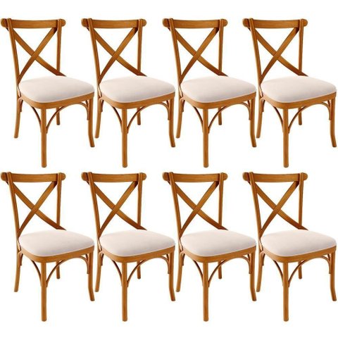 Kit 08 Cadeiras para Sala de Jantar e Estar Living Estofada Ávila L02 Suede Bege - Lyam