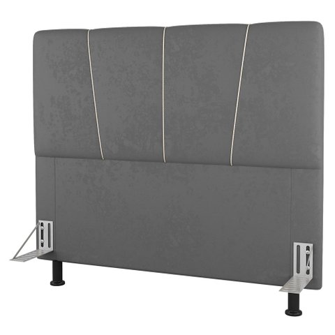 Cabeceira Cama Box Casal Queen Size Amber 160cm Estofada Sintético Cinza - Desk Design