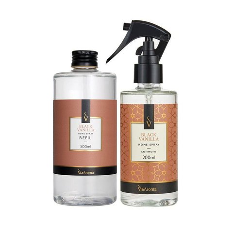 Kit Home Spray Black Vanilla Via Aroma 200ml Refil 500ml