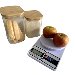 Balança Digital de Cozinha 10kg - Branca + Processador Alimento Manual 500ml - 3