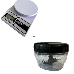 Balança Digital de Cozinha 10kg - Branca + Processador Alimento Manual 500ml