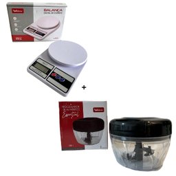 Balança Digital de Cozinha 10kg - Branca + Processador Alimento Manual 500ml - 2