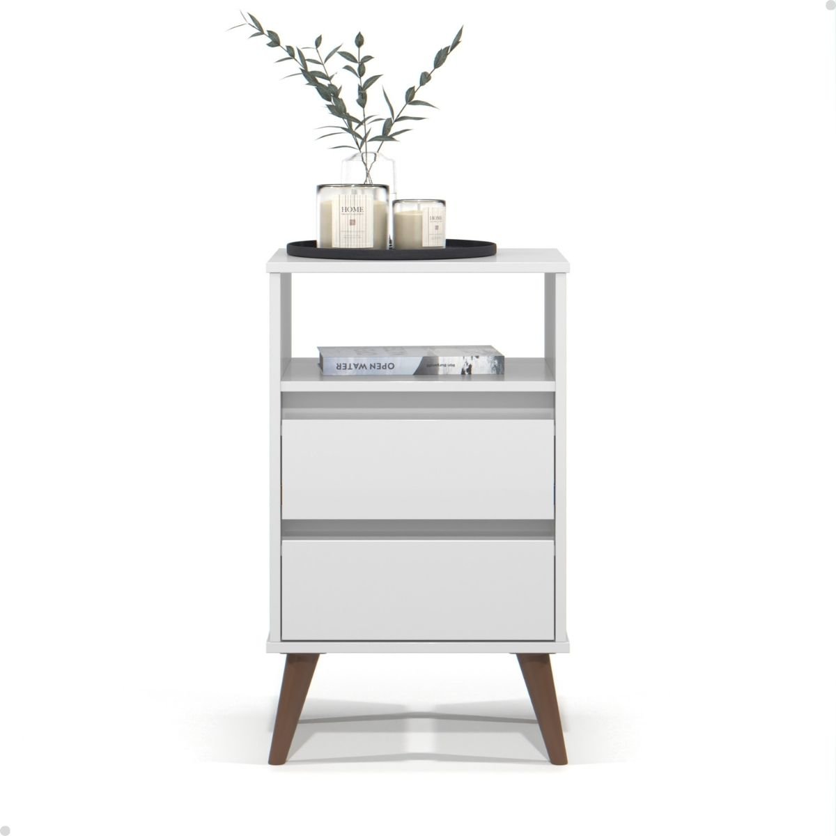 Mesa de Cabeceira Retrô 2 Gavetas - Mod.3042 Cor:branco