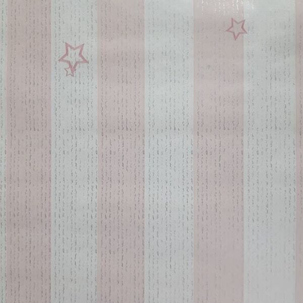 Papel de Parede rosa e branco com listras prata - 1