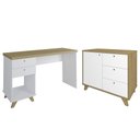 Ver imagem 1 de Mesa Escrivaninha 135cm Elai e Balcão 1 Porta 3 Gavetas Merano A06 Olmo/branco - Mpozenato