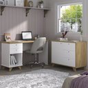 Ver imagem 2 de Mesa Escrivaninha 135cm Elai e Balcão 1 Porta 3 Gavetas Merano A06 Olmo/branco - Mpozenato