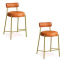 Ver imagem 2 de Banqueta Cozinha Alta com Encosto Industrial Dourado Kit 2 Londres Pu D03 - D'Rossi
