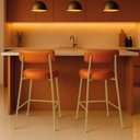 Ver imagem 1 de Banqueta Cozinha Alta com Encosto Industrial Dourado Kit 2 Londres Pu D03 - D'Rossi