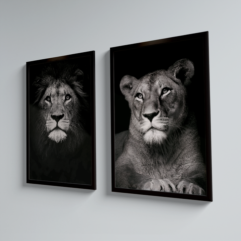 QUADRO DECORATIVO DUPLA LEÃO E LEOA