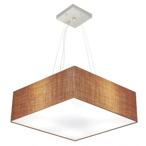 Lustre Pendente Quadrado Vivare Md-4198 Cúpula em Tecido 15/60x60cm - Bivolt Palha 127/220v