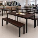 Ver imagem 1 de Mesa Cozinha e Refeitório 180cm x 90cm Pés Metal com 2 Bancos F5 Office Cor:Louro Preto com Preto