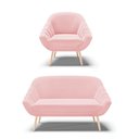 Ver imagem 1 de Kit 01 Namoradeira E 01 Poltrona Suede Rosa Bebê Natural