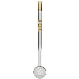 Bomba de Chimarrão Inox 25cm Mil Furos Brasão Bojo Rosca Escovinha Bortonaggio - 1