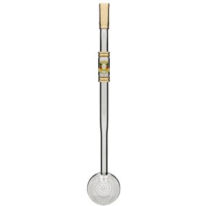 Bomba de Chimarrão Inox 25cm Mil Furos Brasão Bojo Rosca Escovinha Bortonaggio