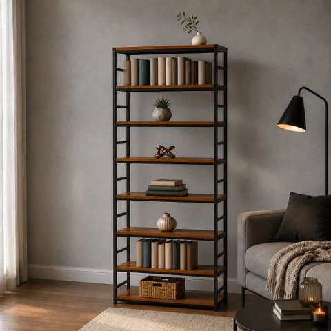 Estante Multiuso Organizador Livreiro Estilo Industrial 180x80 Preto Imbuia