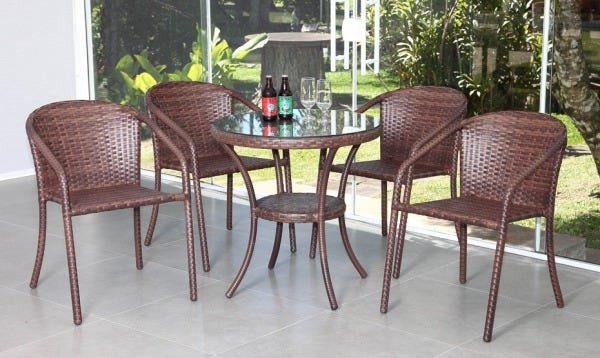 Jogo de mesa moderno com mesa redonda + 4 cadeiras de área externa sala  cozinha varanda e jardim - Garden Brasil Móveis em Promoção na Americanas