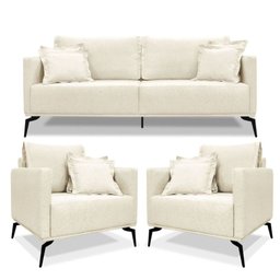 Kit Sofá 200cm 2 Poltronas 80cm Ligia para Sala Linho: Rústico Natural - 1 Kit Sofá 200cm 2 Poltronas 80cm Ligia para Sala Linho: Rústico Natural - 1