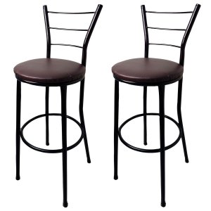 Kit 2 Banquetas Bistrô Aço Pintura Epóxi Preta Assento Marrom