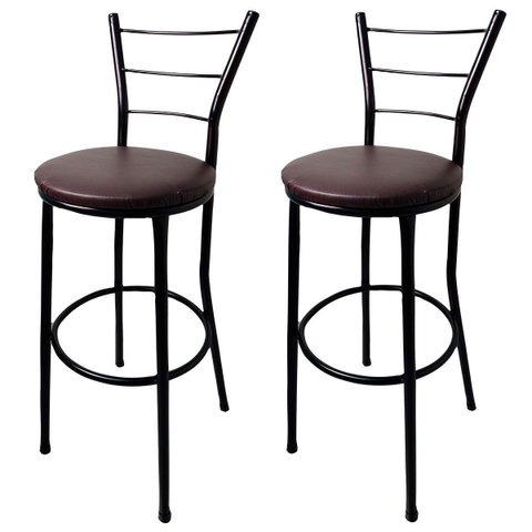 Kit 2 Banquetas Bistrô Aço Pintura Epóxi Preta Assento Marrom
