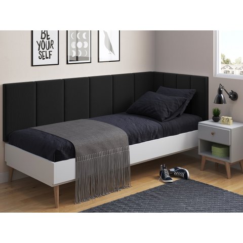 Cabeceira em L para Cama Box Solteiro Proteção Lateral Estofada - Preto Suede