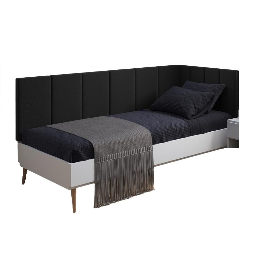 Cabeceira em L para Cama Box Solteiro Proteção Lateral Estofada - Preto Suede - 2