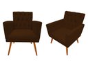 Ver imagem 1 de Kit 2 Poltronas Decorativa Nina Capitonê Suede Marrom Pés Madeira Ms Decor