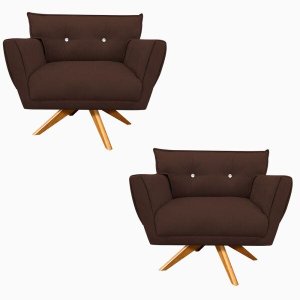 Kit 2 Poltronas Giratória Anitta Suede com Strass - D'Rossi - Marrom