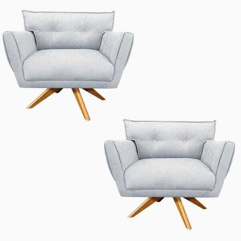 Kit 2 Poltronas Giratória Anitta Suede com Strass - D'Rossi - Cinza