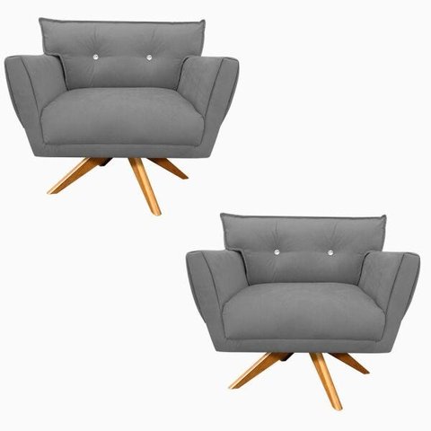 Kit 2 Poltronas Giratória Anitta Suede com Strass - D'Rossi - Grafite