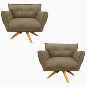 Kit 2 Poltronas Giratória Anitta Suede com Strass - D'Rossi - Marrom Rato