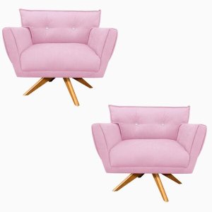 Kit 2 Poltronas Giratória Anitta Suede com Strass - D'Rossi - Rosa Bebê