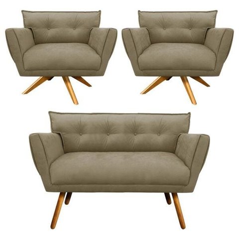 Kit Namoradeira e 02 Poltronas Giratória Anitta Suede - D'Rossi - Marrom Rato
